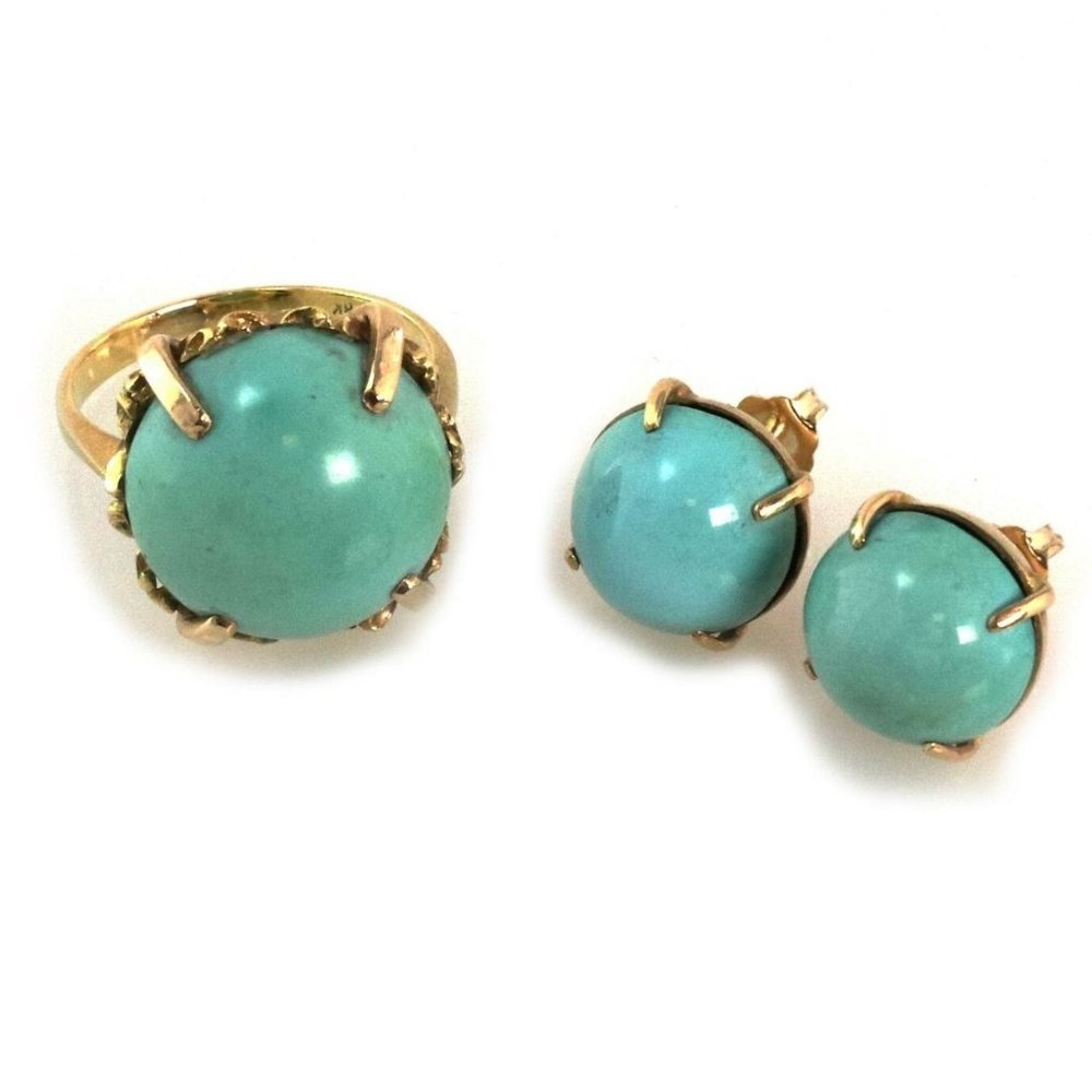 Turquoise 18k & 14k YGold Stud Earrings & Ring Set